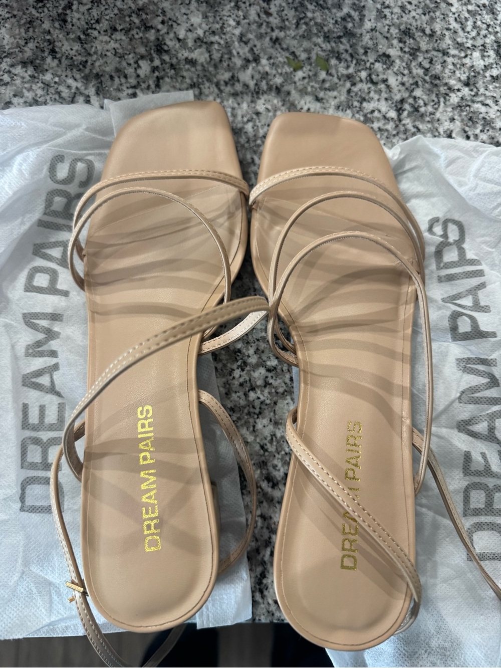 Dream Pairs Beige Strappy Square-Toe Sandals
